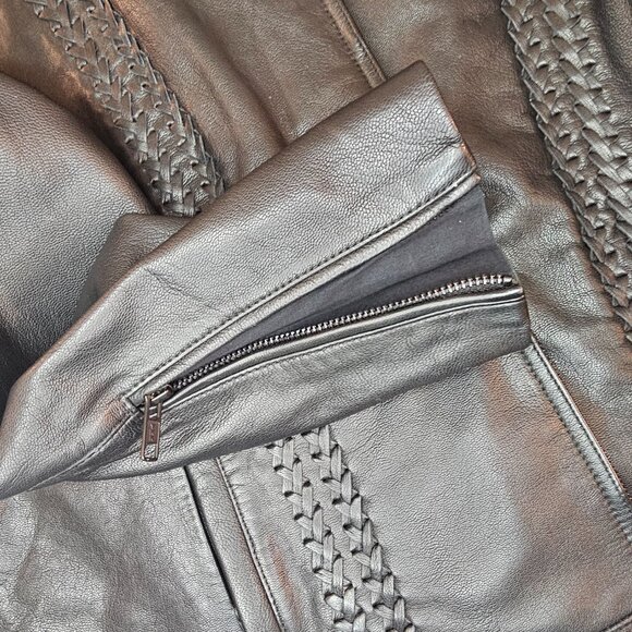 Indian Motorcycle Black Braided Leather Jacket - Picture 12 of 14